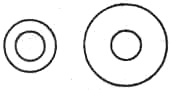 Иллюзия контраста. Внутренний круг слева кажется больше внутреннего круга справа. В действительности они равны (иллюзия Эббингауза)